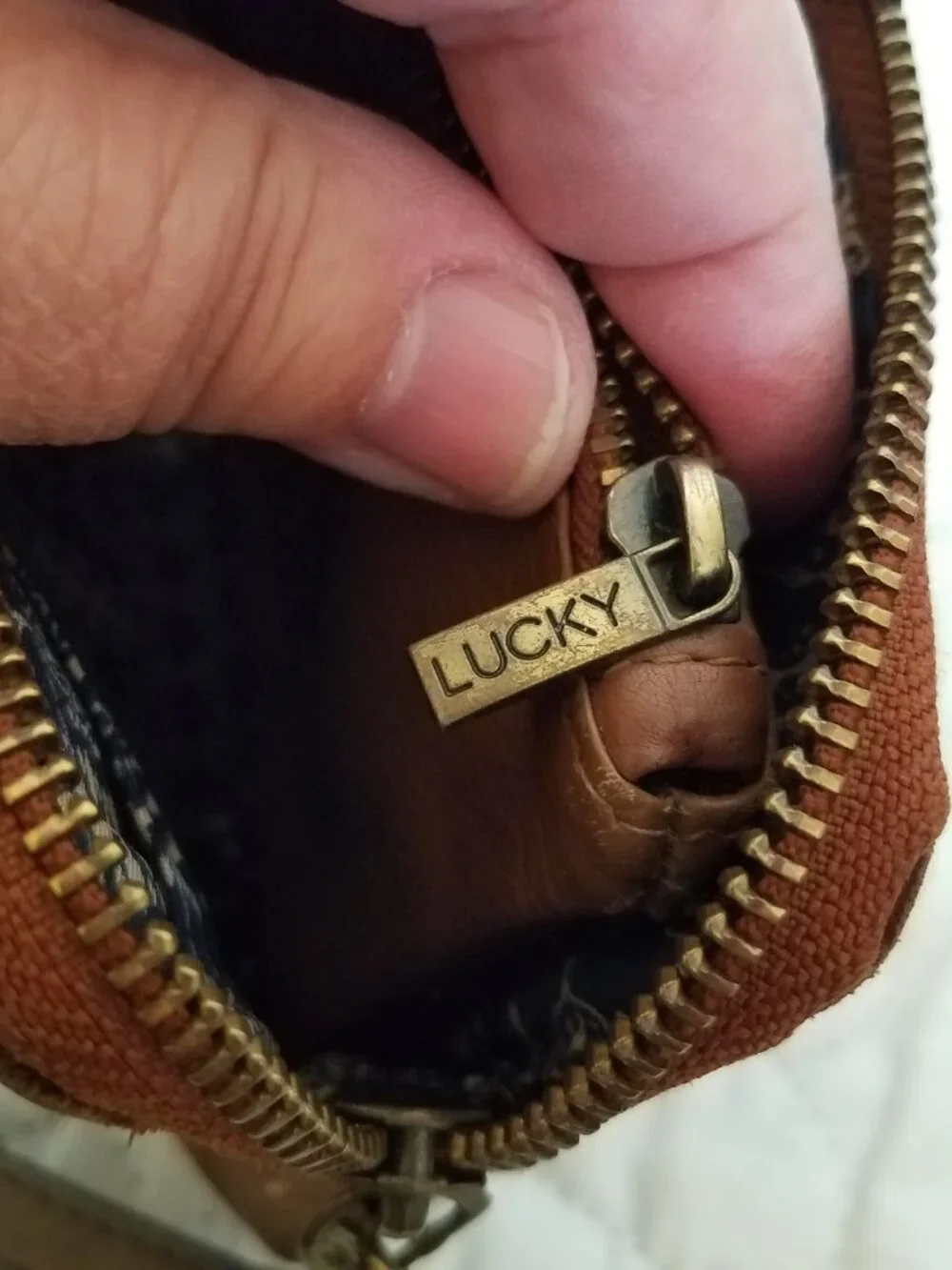 Wristlet LUCKY BRAND Casbah Leather Embroidered Cognac 12 Card Pockets